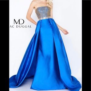 Size 2 Royal Blue and Gold Mac Douggal gown  with over skirt